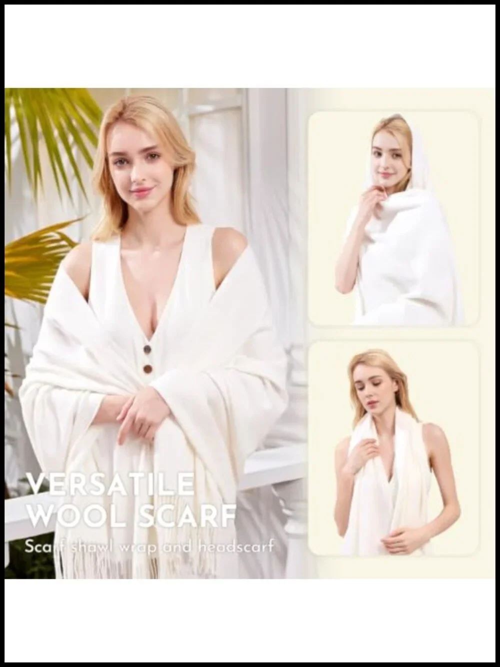Merino Wool Blend Pashmina Shawl Wrap Soft Tassel Scarf Oversized Travel